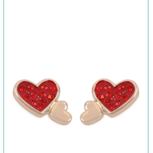 Twin Heart Red Rhinestone Earrings - Picture 6 of 6